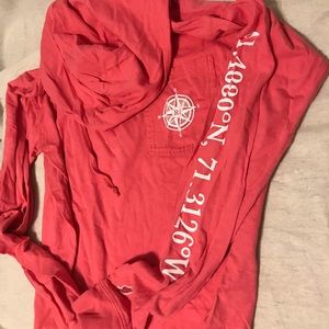 Hooded long sleeve pullover Newport RI oversized fit small bright coral color